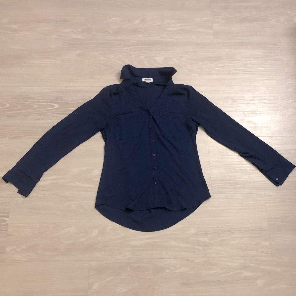 Express Portofino Long Sleeve Button Up Shirt | Navy Blue